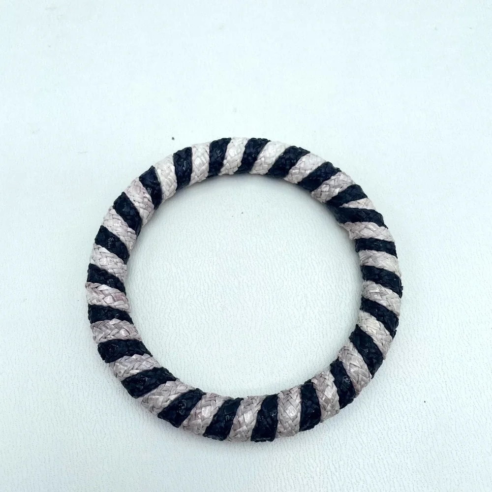 Bohemian Black White Eco-Chic Thin Woven Braided Rope-Style Bangle Bracelet - Picture 1 of 14